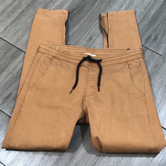 KDNK Camel Zip Ankle Pull-On Drawstring Cotton Stretch Twill Pants size M - Picture 7 of 9